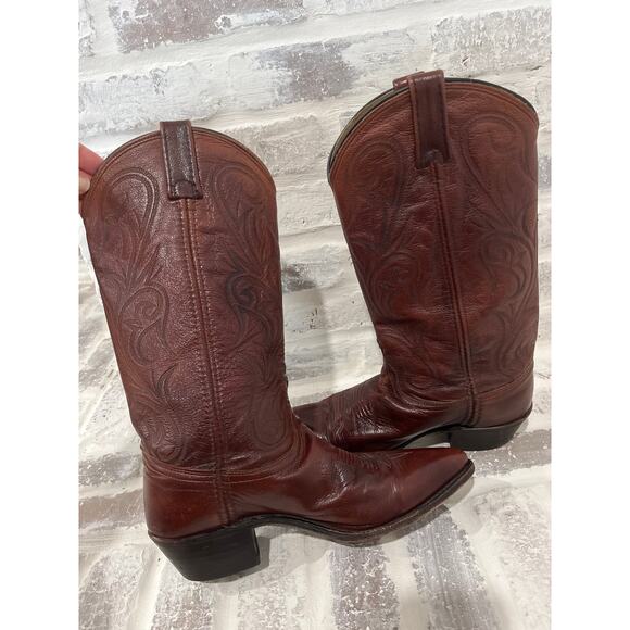 Dan Post Men Sz 8.5 Brown Black Cherry Leather Western Cowboy Riding Rodeo Boots main image 9
